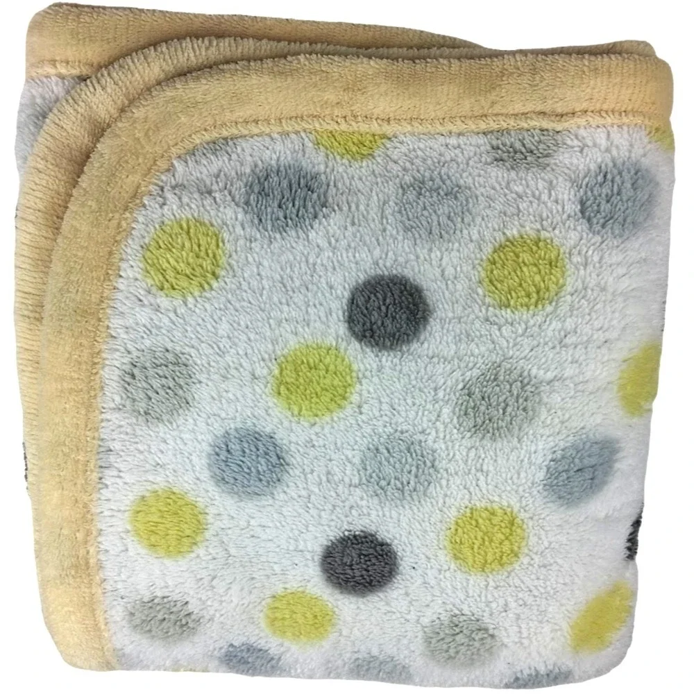 Baby Gear ? Yellow Gray White Polka Dot Plush Blanket Unisex Soft Fleece Lovey